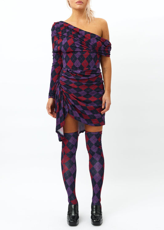 Argyle Draped Asymmetric Dress