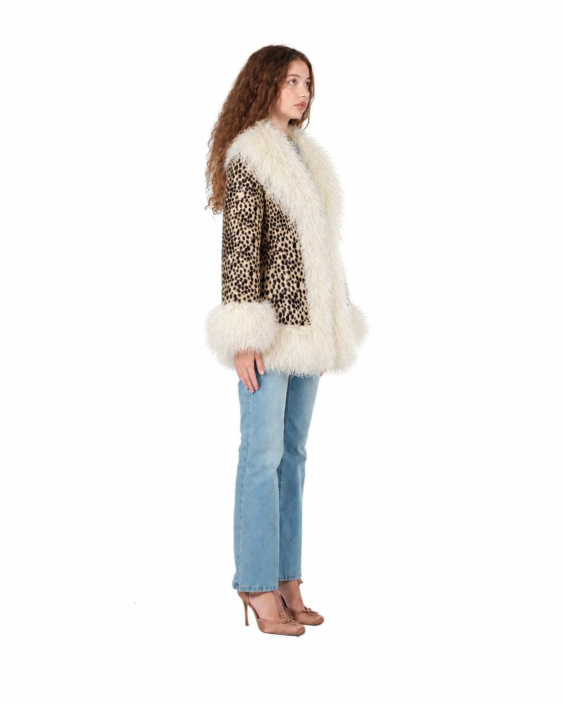 Cheetah Print Penny Lane Coat with Mongolian Fur Sleeves and Collar, image 4 of 6