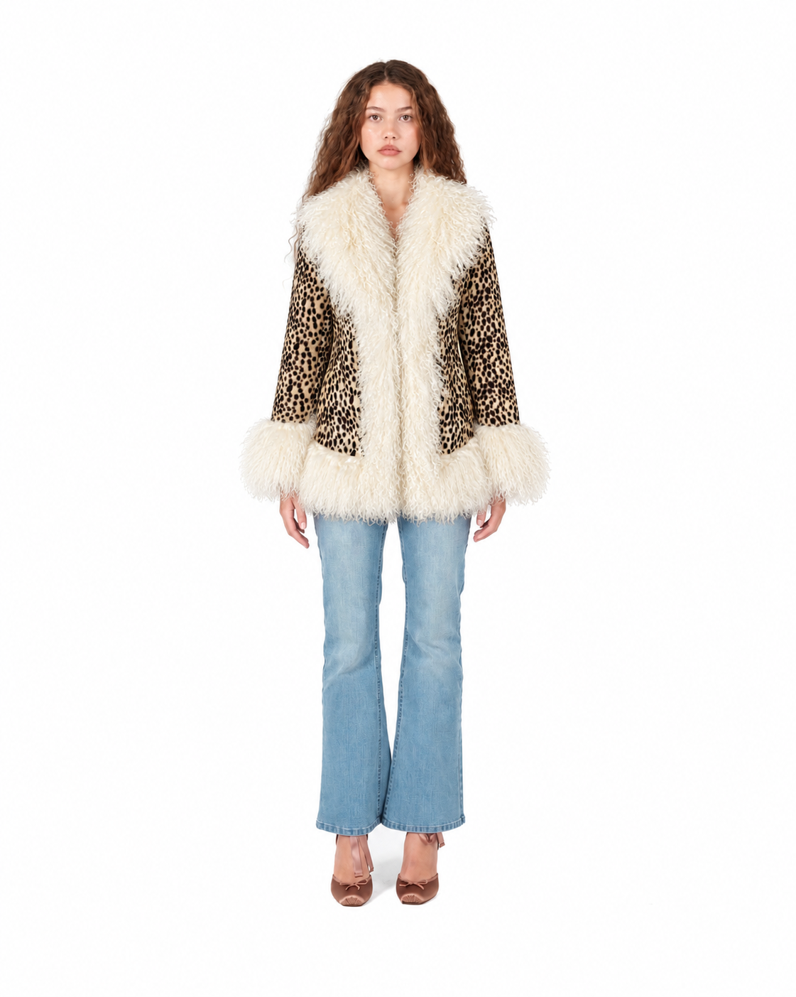 Cheetah Print Penny Lane Coat with Mongolian Fur Sleeves and Collar, image 2 of 6