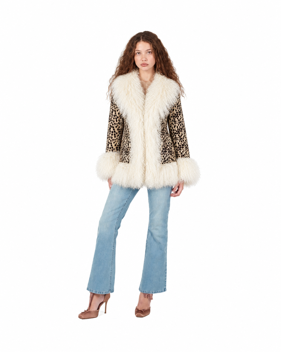 Cheetah Print Penny Lane Coat with Mongolian Fur Sleeves and Collar, image 5 of 6