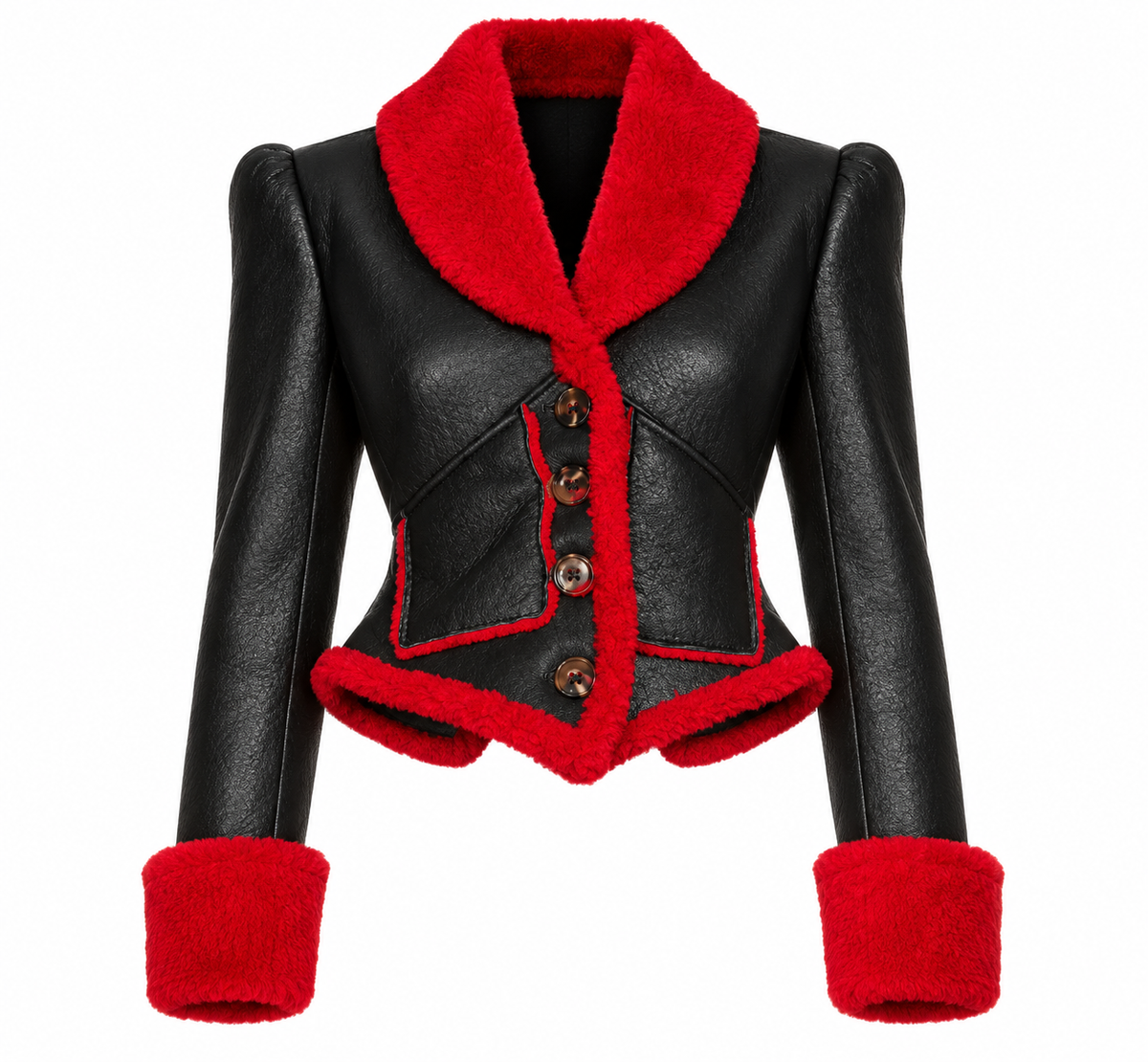 Shearling Leather Corset Jacket with Puff sleeves