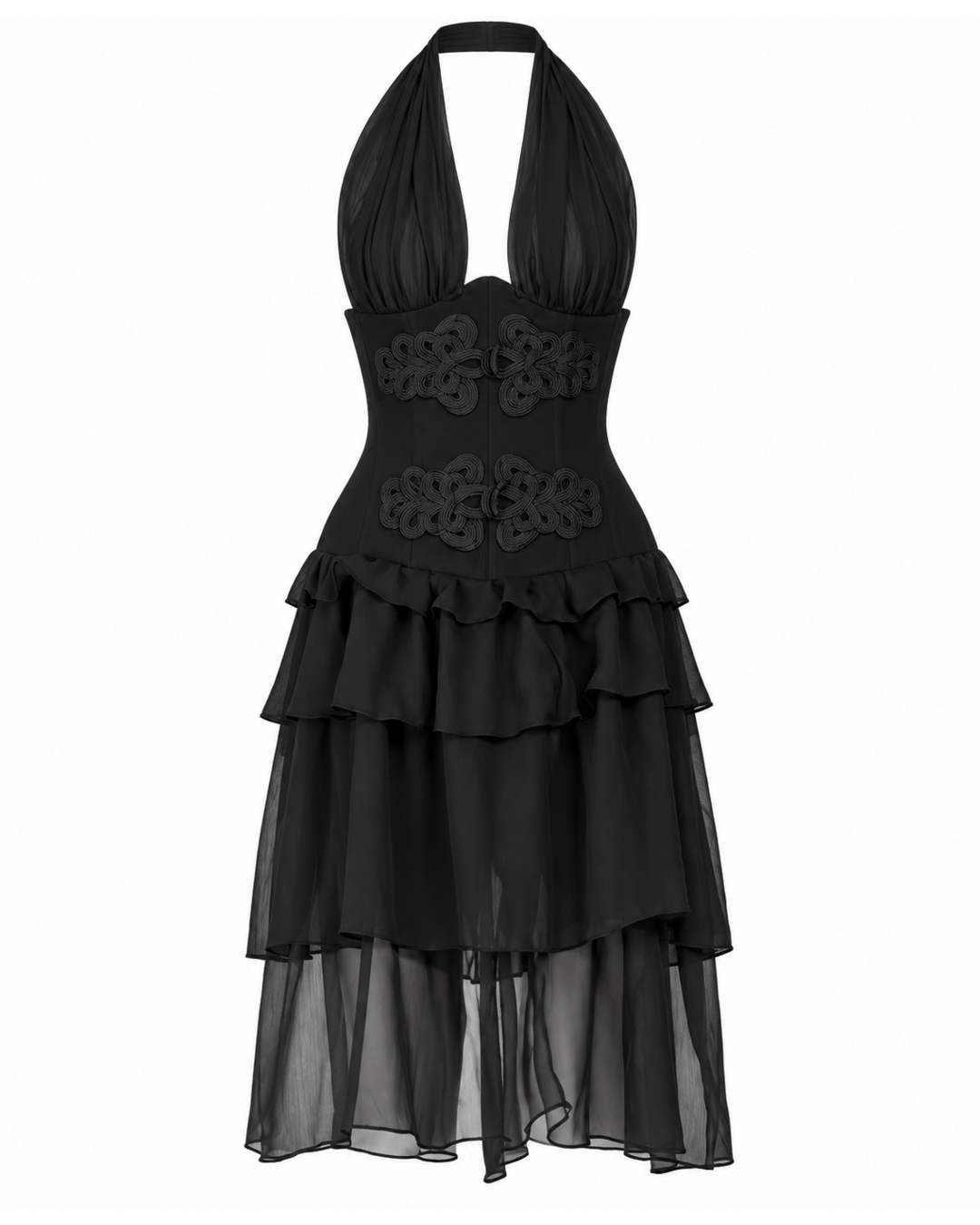 Chiffon Halter-Neck Corset Military Braid Dress
