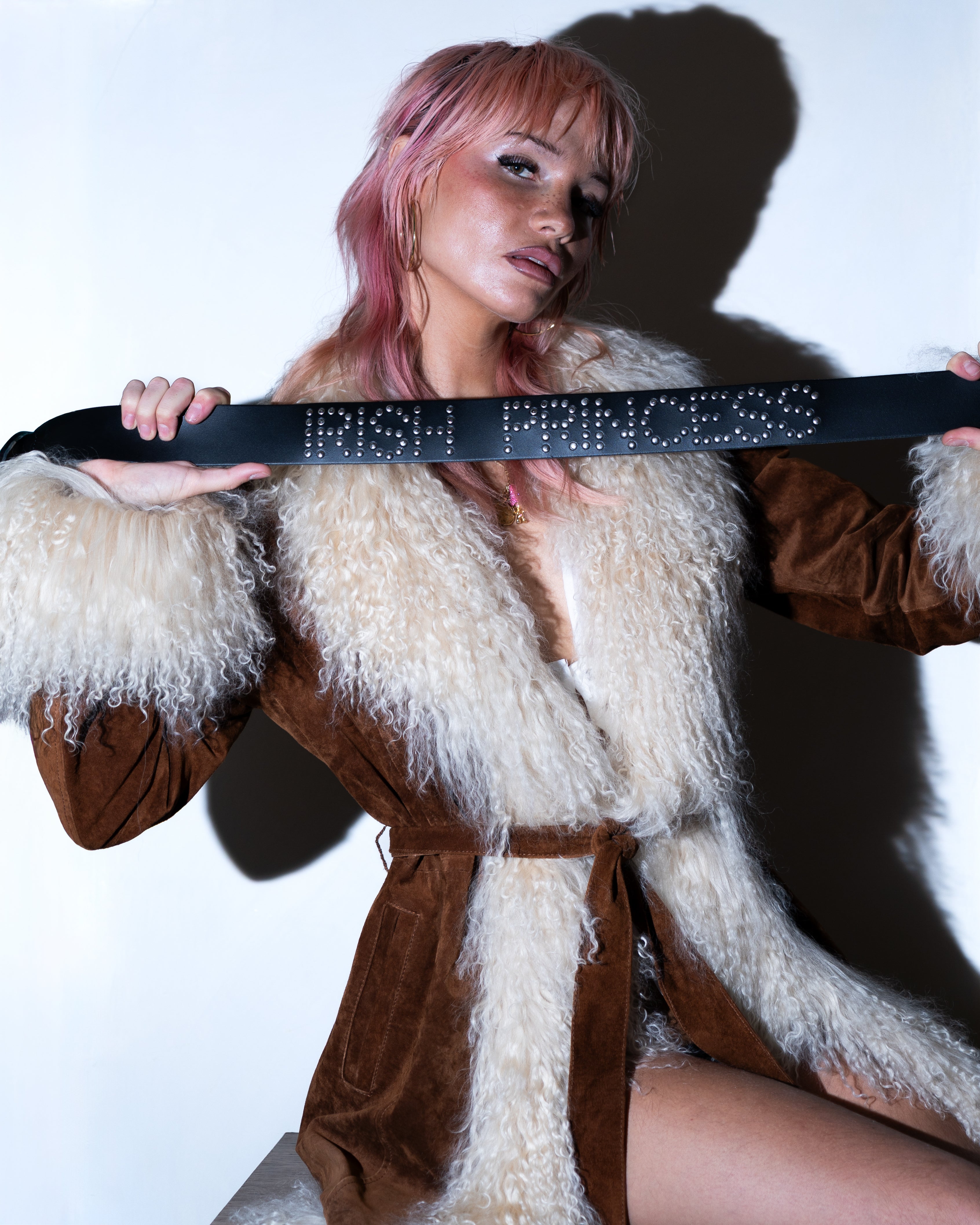 Word Studded Leather Belt