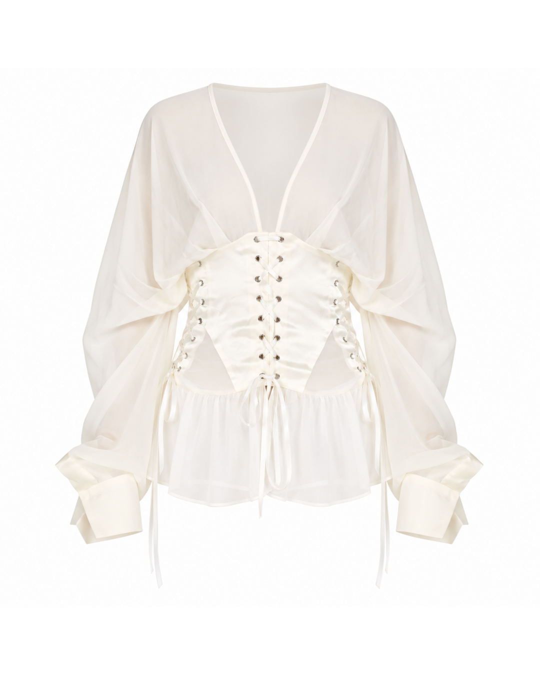 Chiffon Corset-Tie Batwing Mini Dress
