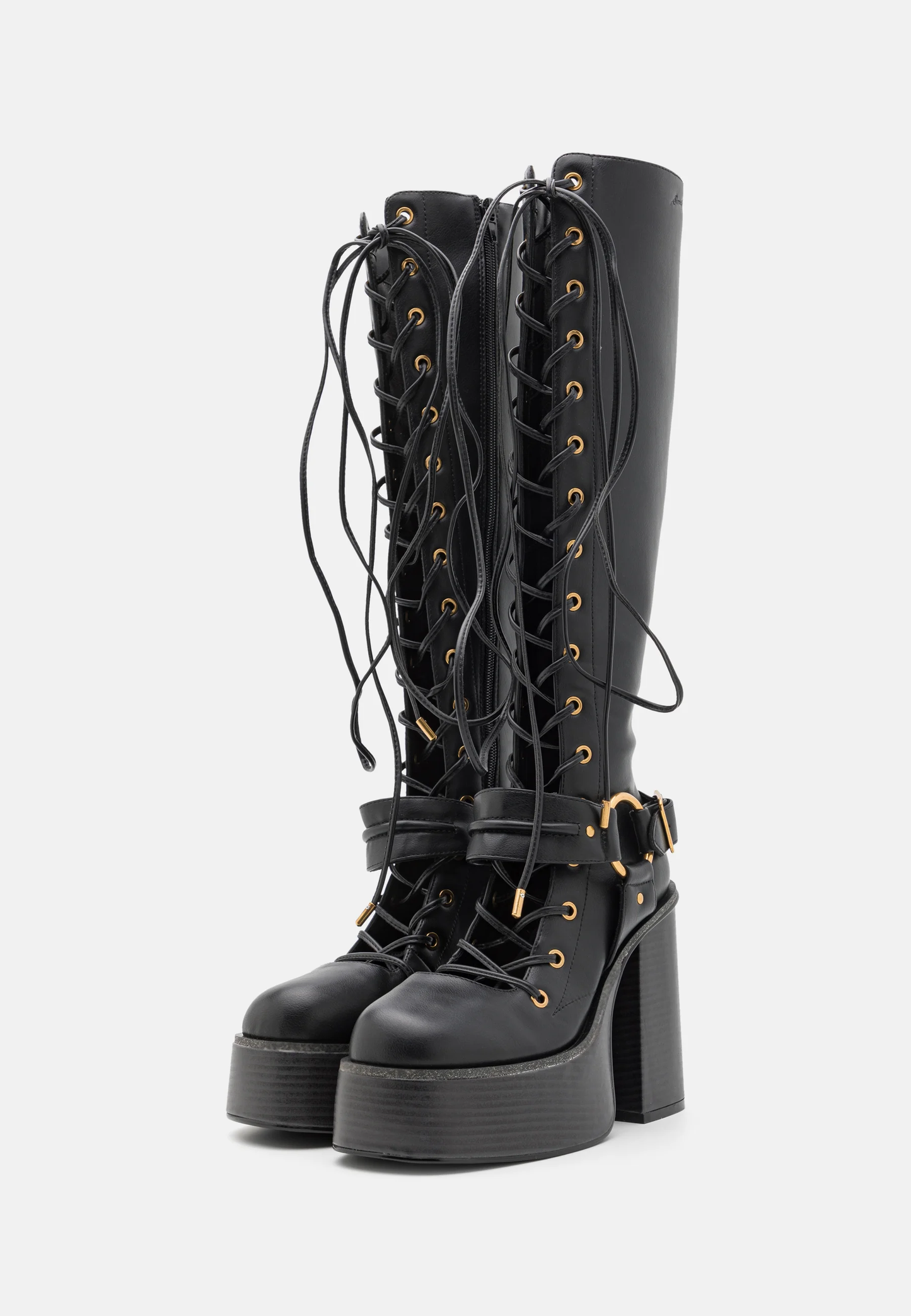 LACE UP BLACK BUCKLE BOOTS