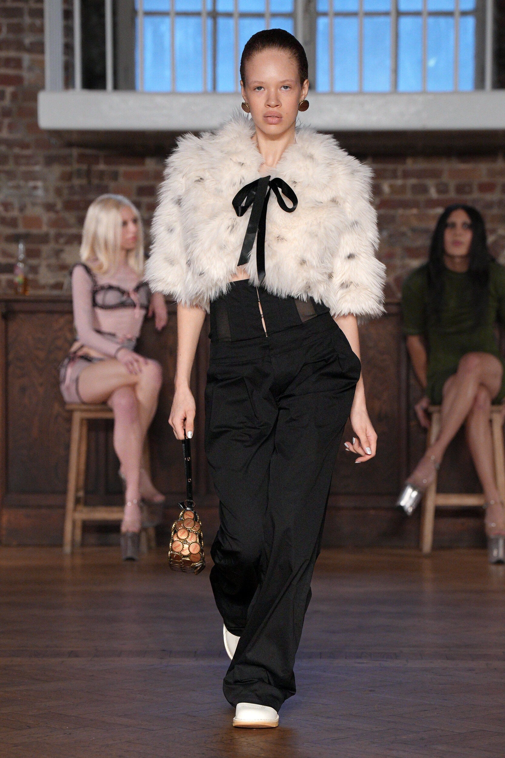 Polkadot Faux Fur Shawl Jacket