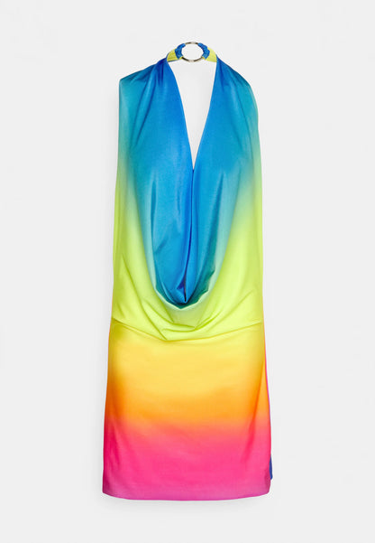 Cowl-Neck Backless Dress in Gradient Digital Print
