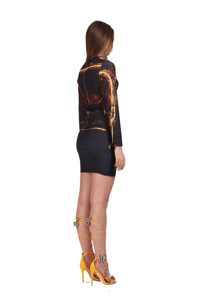 Digitally printed Biker-Look dress with SG belt