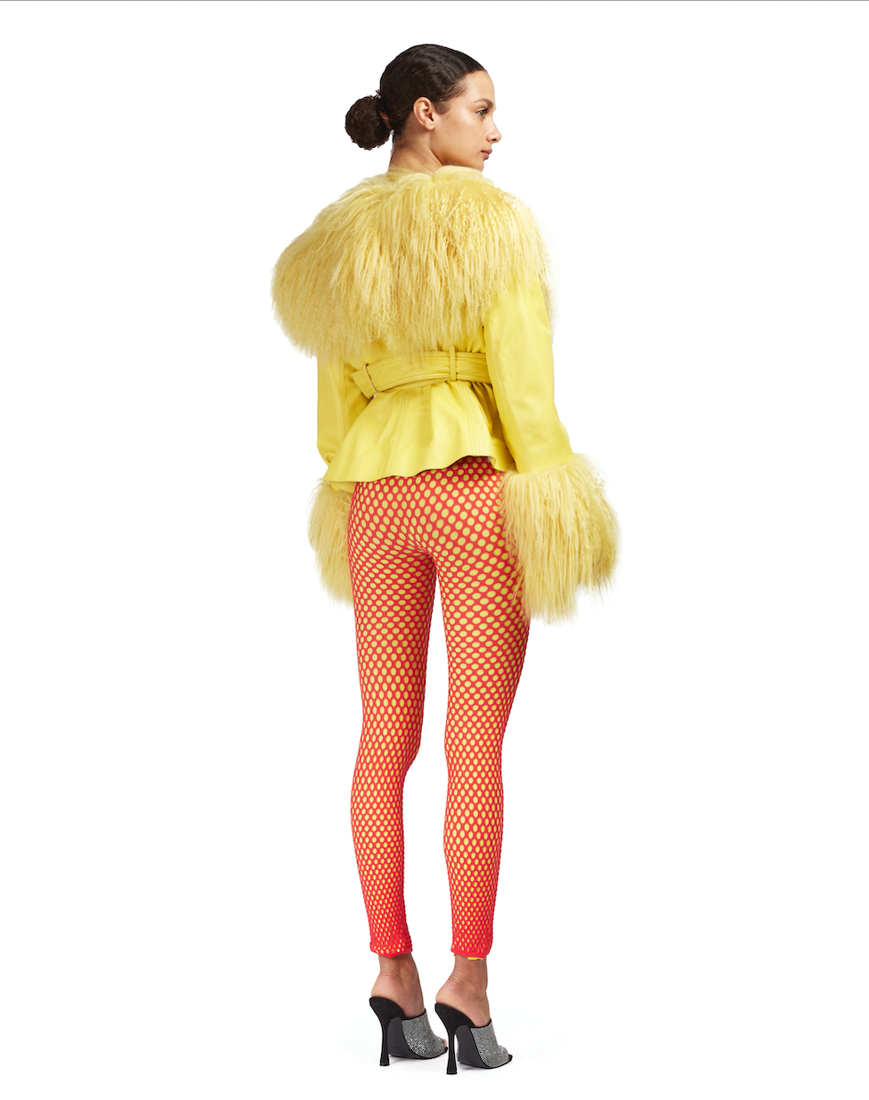 Leather Cropped Coat With Mongolian Fur Trim