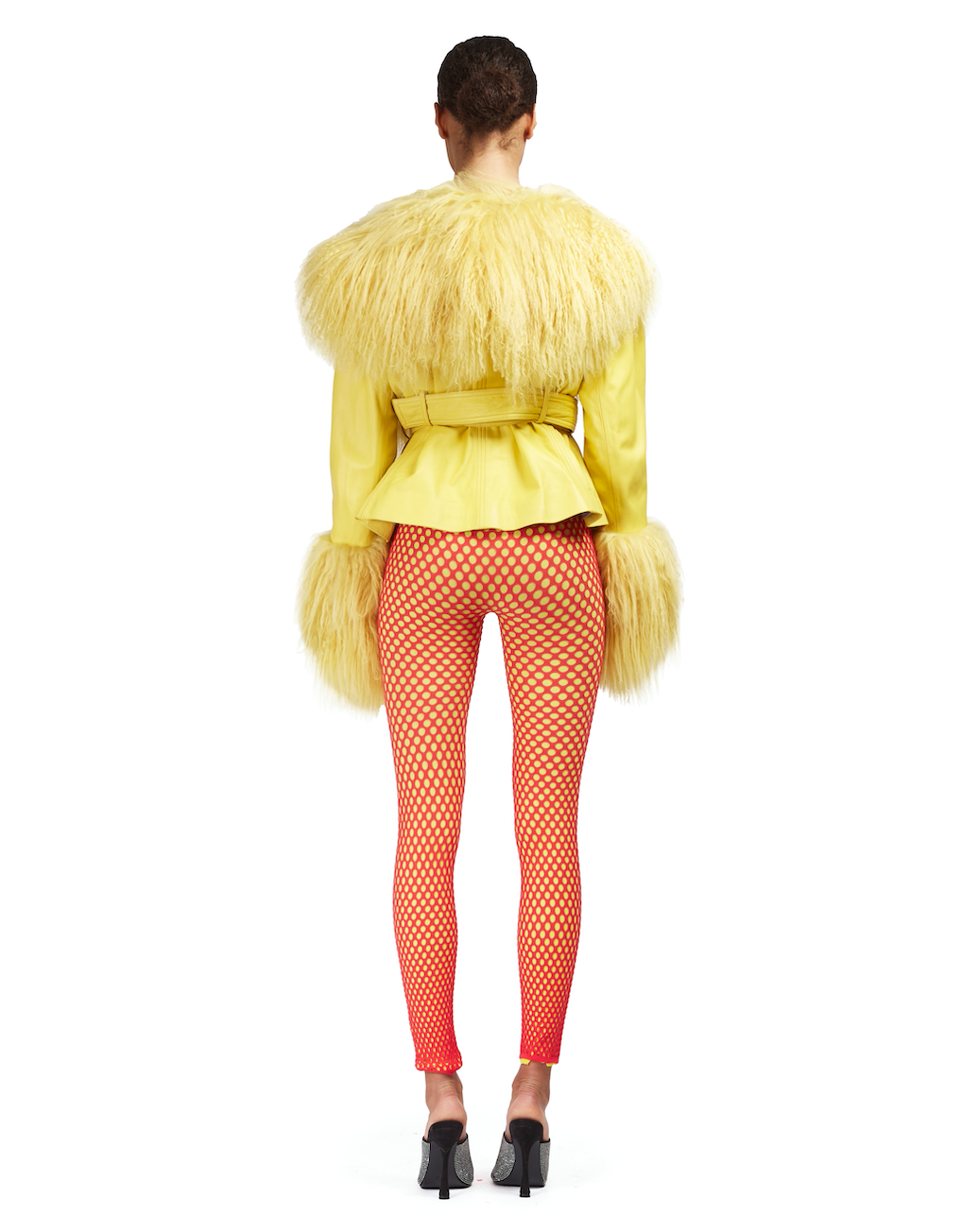 Leather Cropped Coat With Mongolian Fur Trim