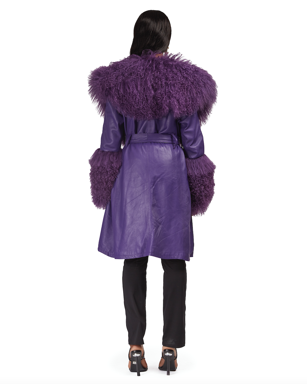 Leather Coat with Mongolian Fur Trim
