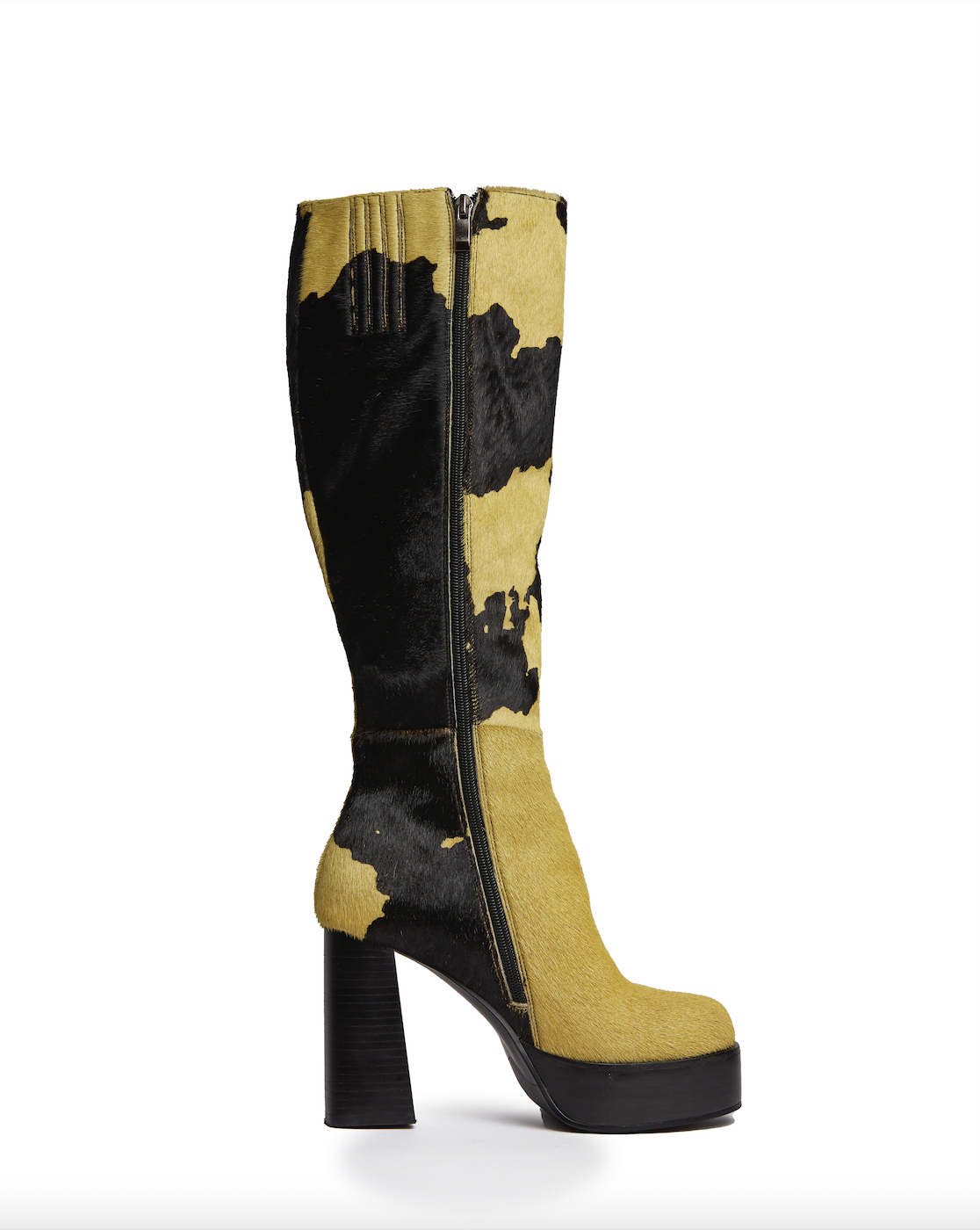 LEATHER COW-HIDE CHUNKY PLATFORM KNEE HIGH BOOTS