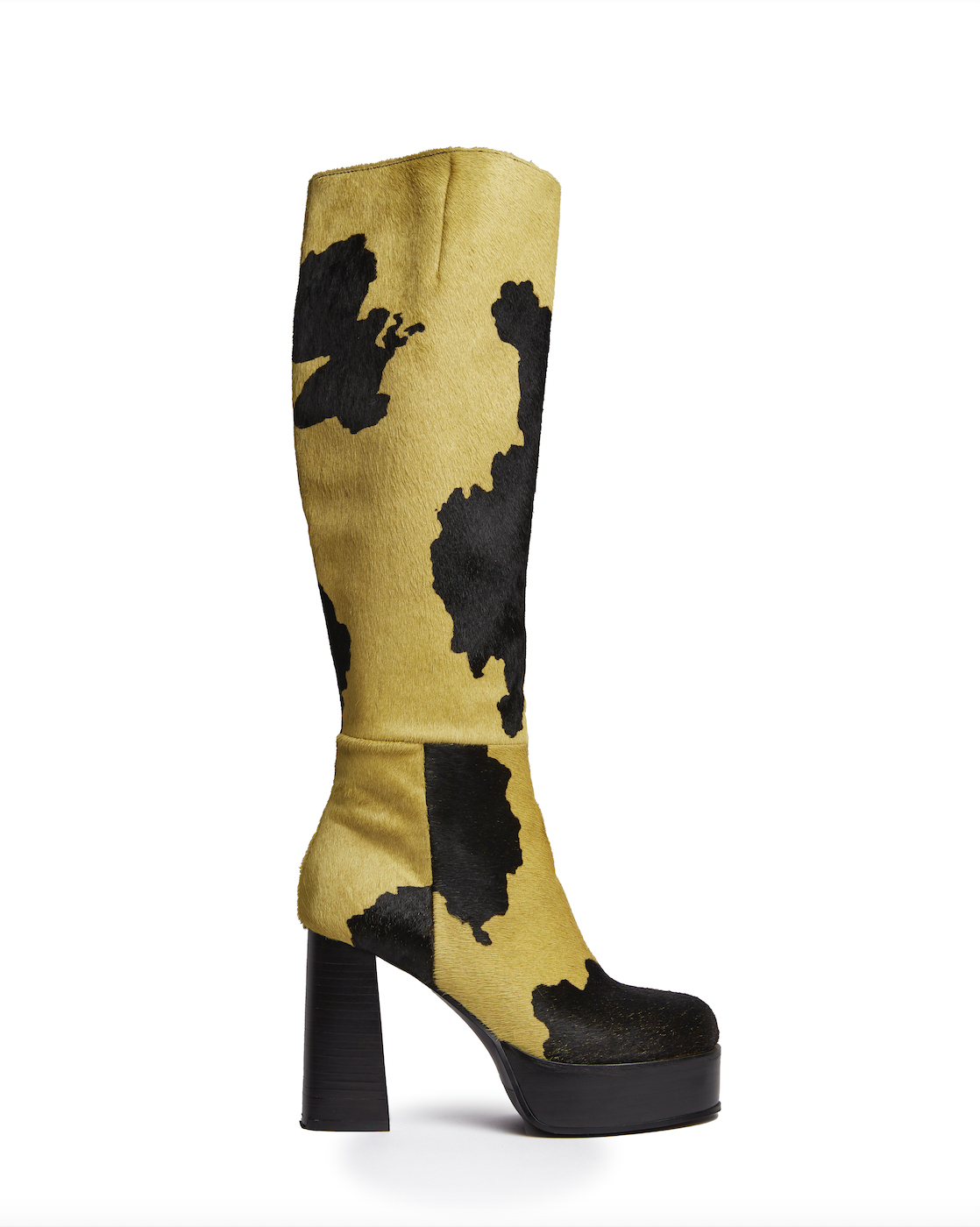 LEATHER COW HIDE CHUNKY PLATFORM KNEE HIGH BOOTS