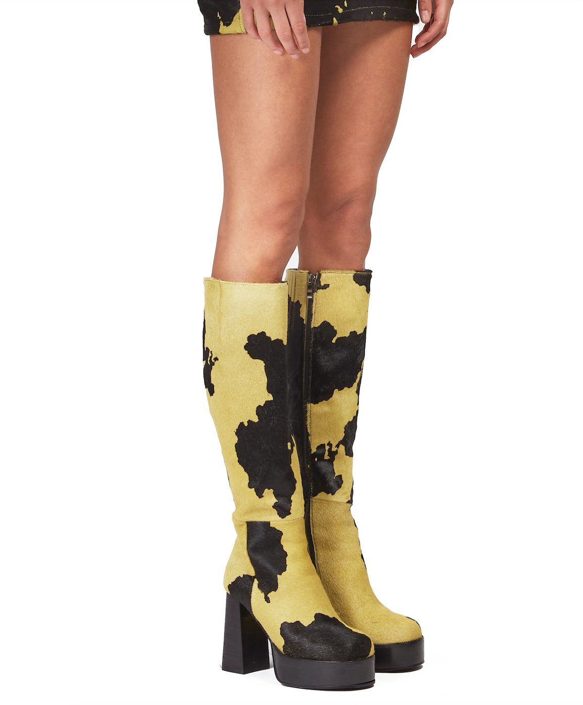 LEATHER COW-HIDE CHUNKY PLATFORM KNEE HIGH BOOTS