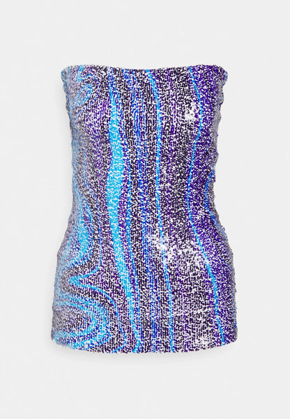 Swirl Printed Stretch Sequin Boob-Tube/ Mini-Dress